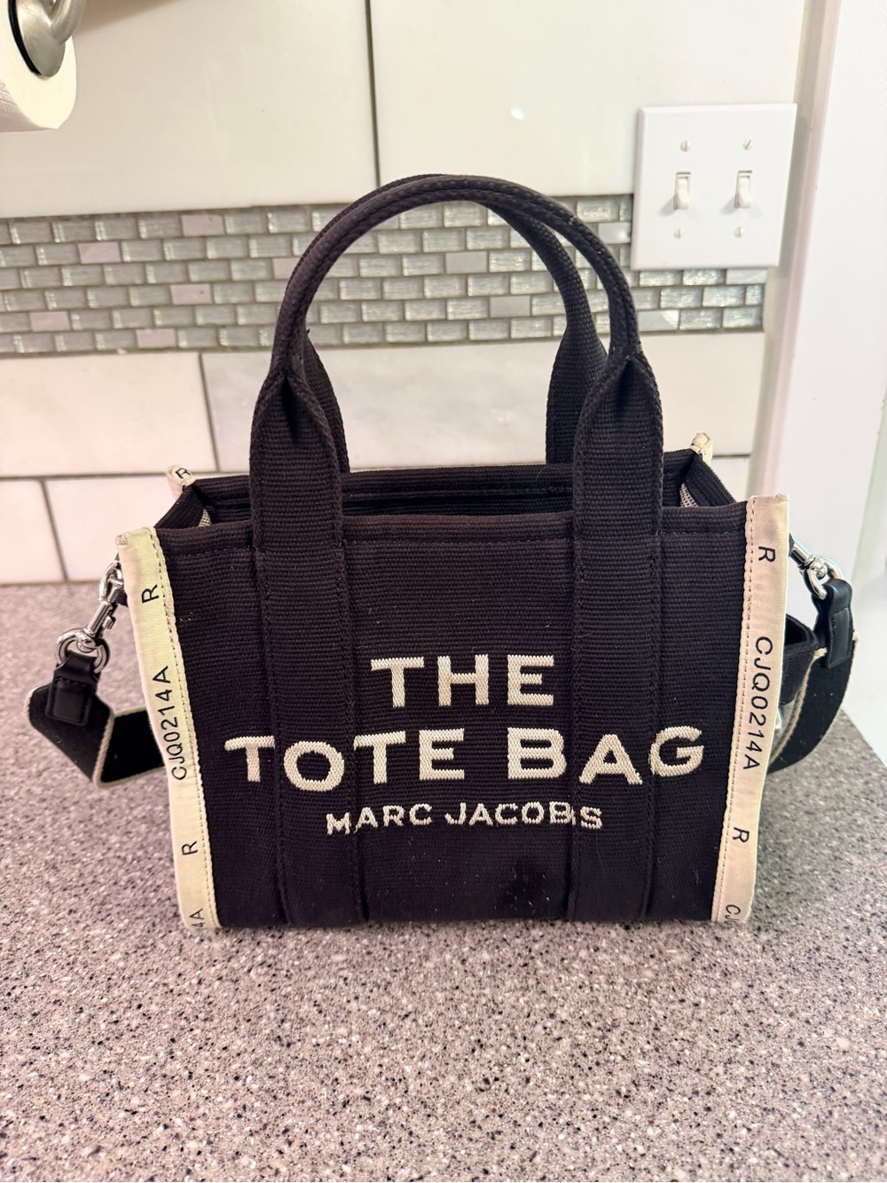 Marc Jacobs Black Canvas Tote Bag with Cream Trim
